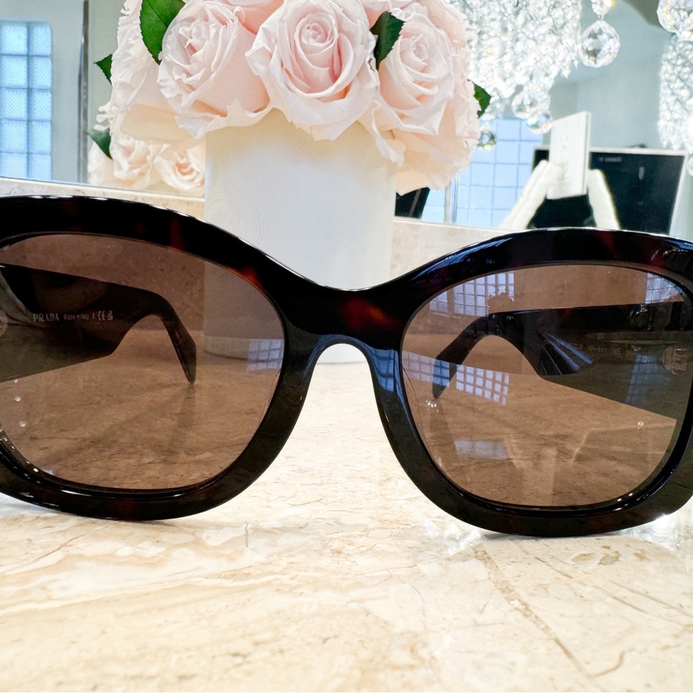 New Prada 56mm Rectangular Sunglasses in Dark Brown - Picture 3 of 9